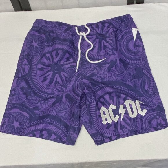 AC DC Tie Front Pockets Swim Trunk Board Shorts 18” Purple Abstract NWT - Picture 5 of 12